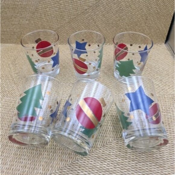 Libbey Christmas Party Cocktail Holiday Glasses Set Of 6 Ornament Star Tree - Picture 1 of 5